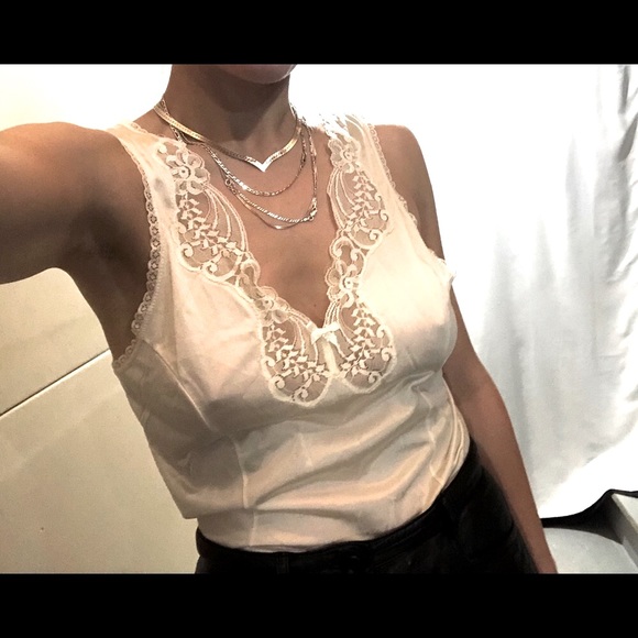 Vintage Tops - Beige Lace Slip Tank